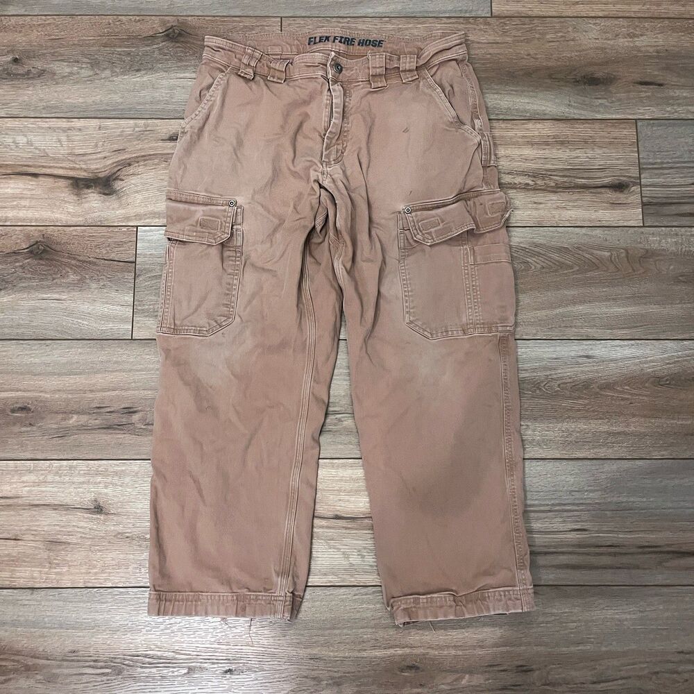 Duluth Trading Flex Fire Hose Brown Utility Canvas Cargo Pants 33x28 (34x27)